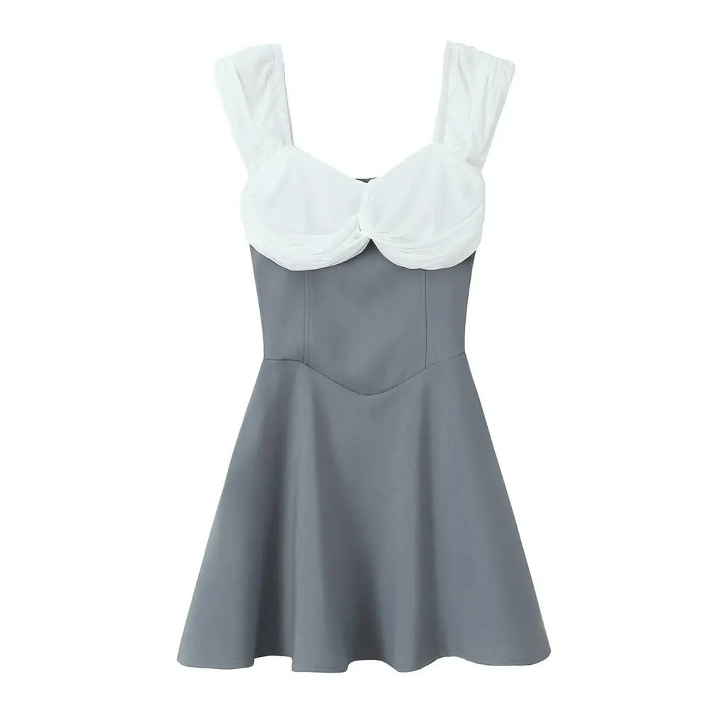 Grey A-Line Off-the-Shoulder Elastic Back Two-Tone Short Homecoming Dress
