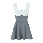 Grey A-Line Off-the-Shoulder Elastic Back Two-Tone Short Homecoming Dress