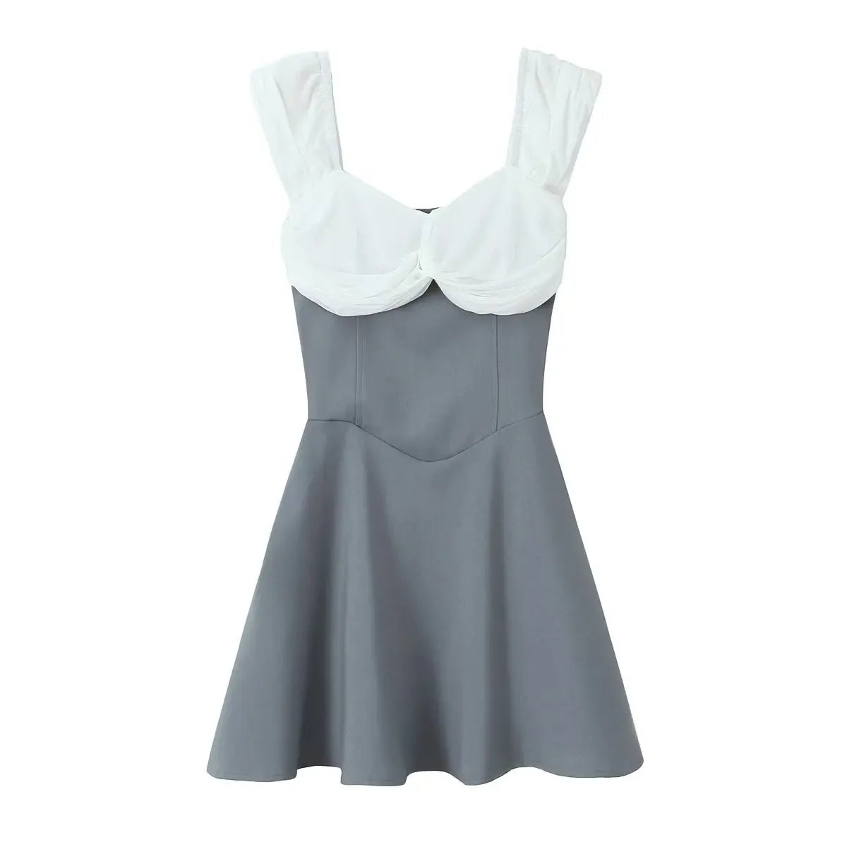 Grey A-Line Off-the-Shoulder Elastic Back Two-Tone Short Homecoming Dress