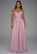 A-Line Off Shoulder Luxury Prom Dress Floor-Length Appliques Sleeveless Formal Evening Dresses