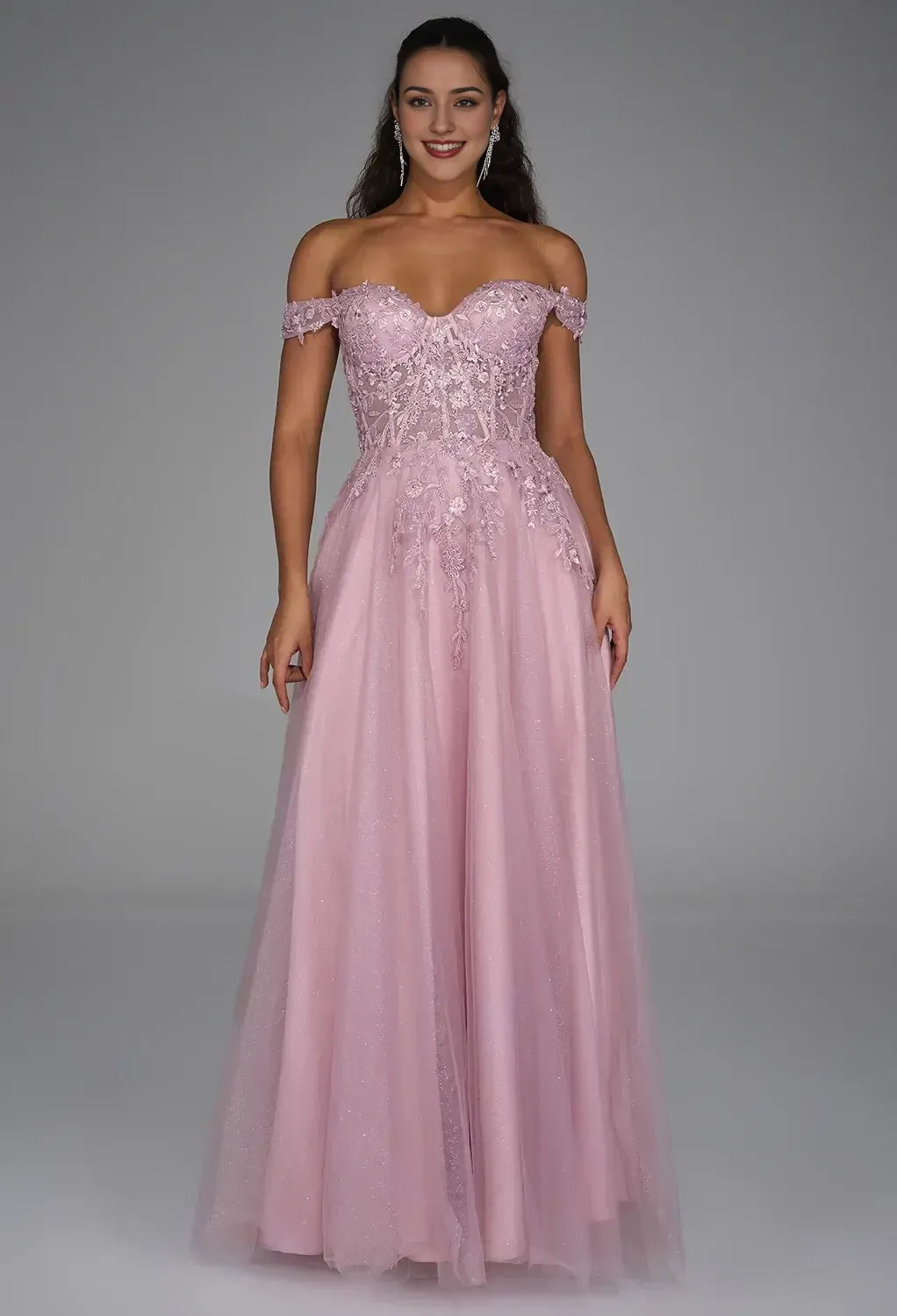 A-Line Off Shoulder Luxury Prom Dress Floor-Length Appliques Sleeveless Formal Evening Dresses