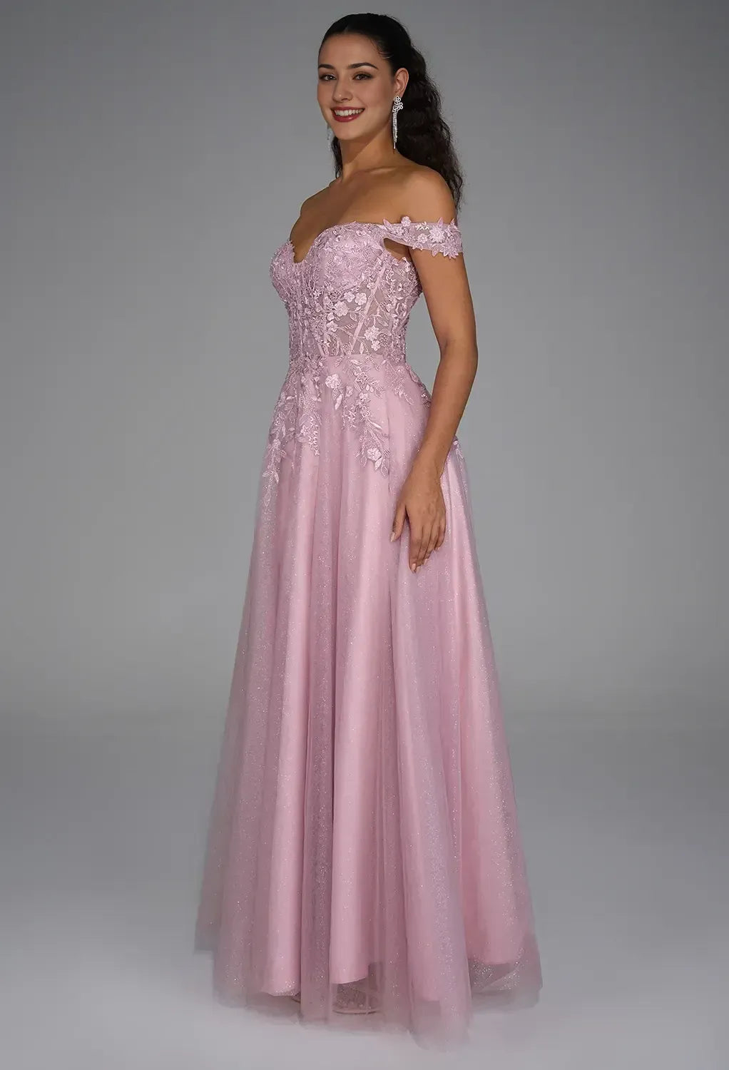 A-Line Off Shoulder Luxury Prom Dress Floor-Length Appliques Sleeveless Formal Evening Dresses