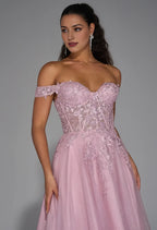 A-Line Off Shoulder Luxury Prom Dress Floor-Length Appliques Sleeveless Formal Evening Dresses