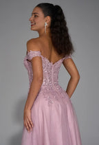 A-Line Off Shoulder Luxury Prom Dress Floor-Length Appliques Sleeveless Formal Evening Dresses