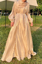 Light Blue A-Line Round Neck Pearl Three-Piece Light Floor-Length Prom Dress With Scarf