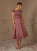 Dress Romantic Desert Rose A-Line Scoop Dress Midi-Length Cap Sleeve Illusion Back V Back Mother of the Bride Dress
