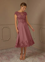 Dress Romantic Desert Rose A-Line Scoop Dress Midi-Length Cap Sleeve Illusion Back V Back Mother of the Bride Dress