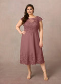 Dress Romantic Desert Rose A-Line Scoop Dress Midi-Length Cap Sleeve Illusion Back V Back Plus Size Mother of the Bride Dress