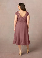 Dress Romantic Desert Rose A-Line Scoop Dress Midi-Length Cap Sleeve Illusion Back V Back Plus Size Mother of the Bride Dress