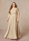 Champagne A-Line Applique Floor-Length Plus Size Dress Three-Quarter Sleeve Solid Color Modern V Back Scoop Neck Mother of the Bride Dress (Copy)
