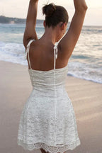 A-Line Lace Homecoming Dress For Ladies With Spaghetti Strap Tie-Shoulder Open Back