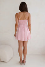 A Line Spaghetti Strap Dress With Tie Front Ruffle Pink For Teens Homecoming Romantic Flowy Fit