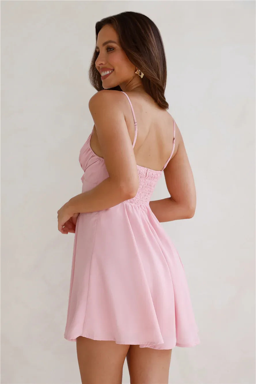 A Line Spaghetti Strap Dress With Tie Front Ruffle Pink For Teens Homecoming Romantic Flowy Fit
