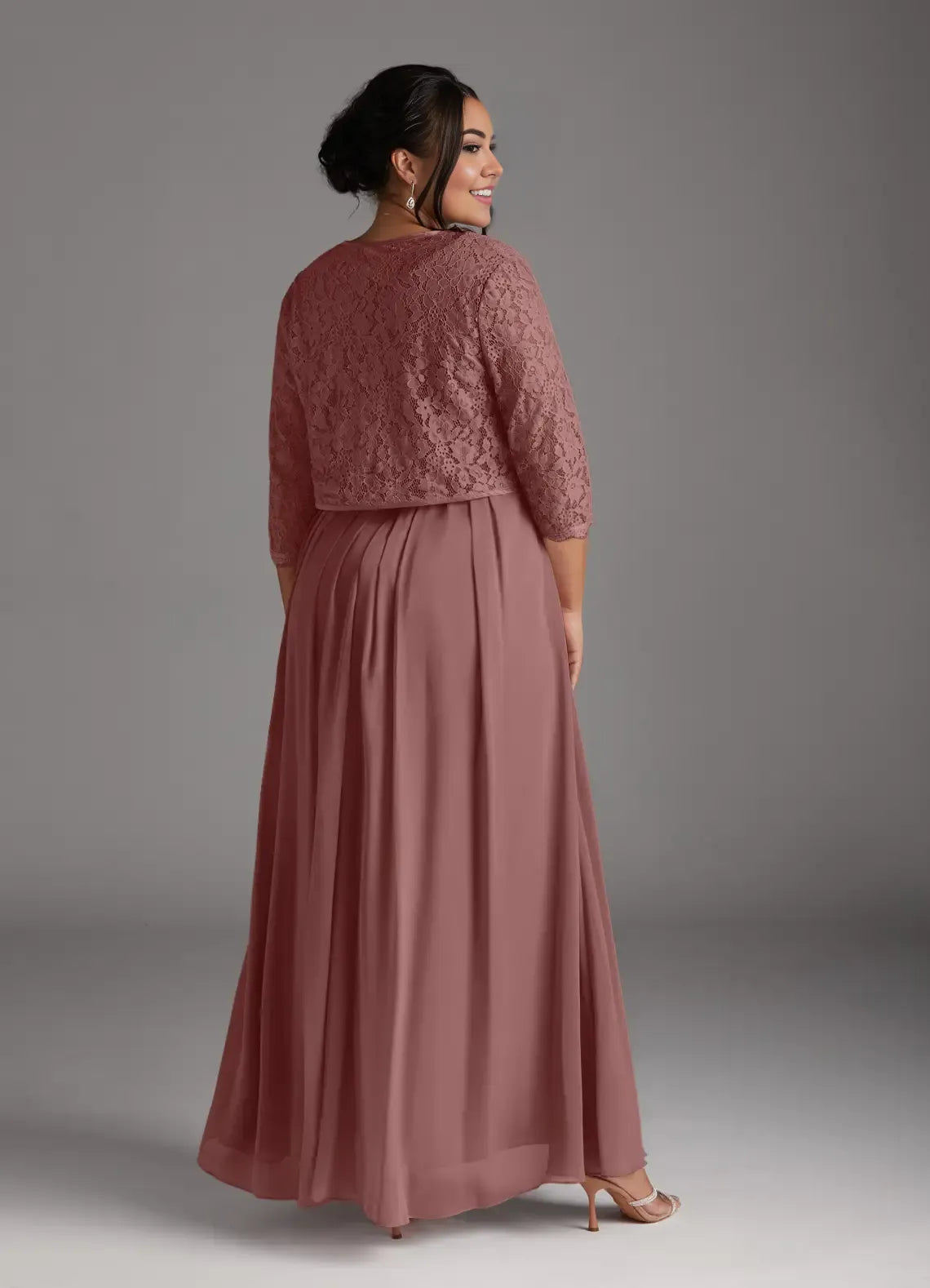 Rose A-Line Square Neckline Floor-Length Dress Three-Quarter Sleeve Solid Color Vintage Plus Size Mother of the Bride Dress