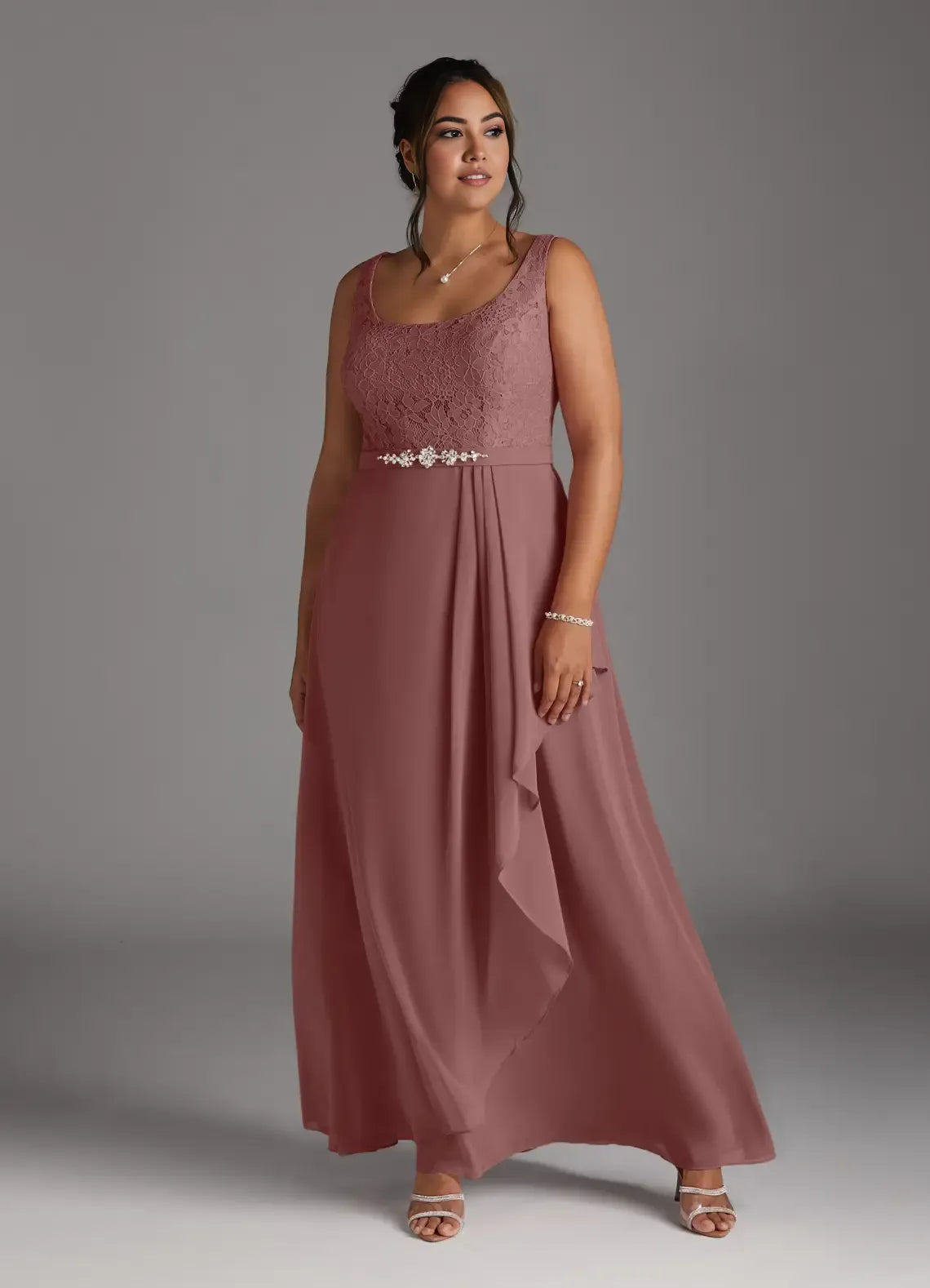 Rose A-Line Square Neckline Floor-Length Dress Three-Quarter Sleeve Solid Color Vintage Plus Size Mother of the Bride Dress