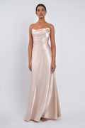 A-Line Strapless Scoop Neck Sleeveless Simple Trendy Floor Length Ball Gowns No Slit Hot Sale Long Evening Dresses