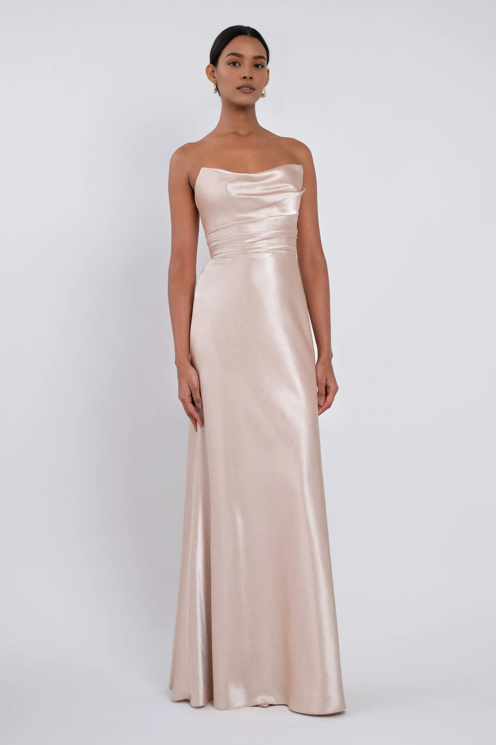 A-Line Strapless Scoop Neck Sleeveless Simple Trendy Floor Length Ball Gowns No Slit Hot Sale Long Evening Dresses
