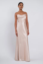 A-Line Strapless Scoop Neck Sleeveless Simple Trendy Floor Length Ball Gowns No Slit Hot Sale Long Evening Dresses