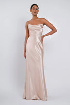 A-Line Strapless Scoop Neck Sleeveless Simple Trendy Floor Length Ball Gowns No Slit Hot Sale Long Evening Dresses