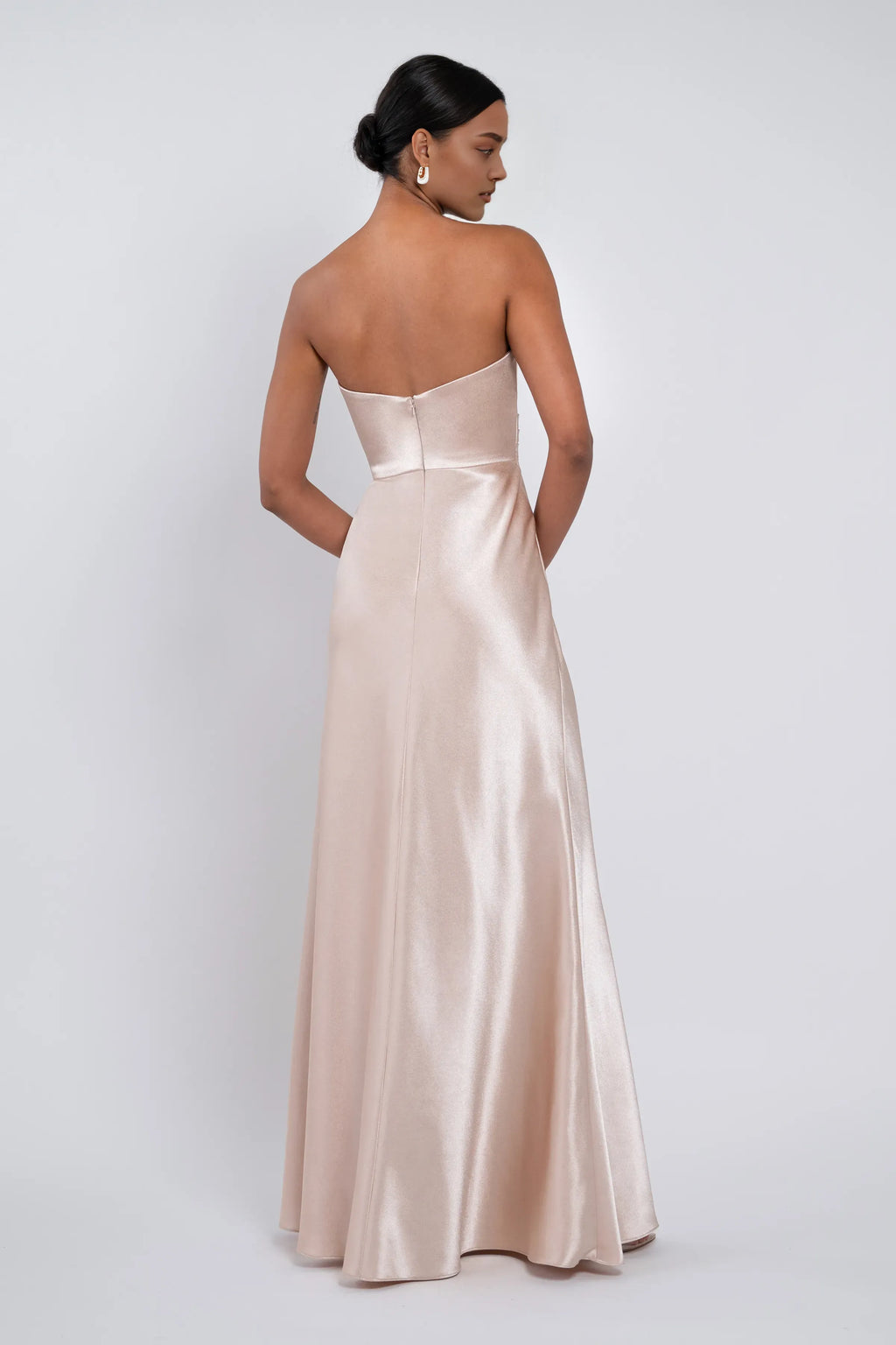 A-Line Strapless Scoop Neck Sleeveless Simple Trendy Floor Length Ball Gowns No Slit Hot Sale Long Evening Dresses