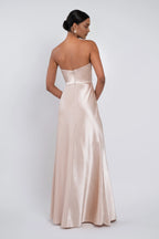 A-Line Strapless Scoop Neck Sleeveless Simple Trendy Floor Length Ball Gowns No Slit Hot Sale Long Evening Dresses