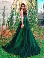Glamorous Emerald Green Prom Dress With Corset Lace Bodice And Tulle A Line Floor Length For Prom Night
