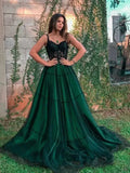 Glamorous Emerald Green Prom Dress With Corset Lace Bodice And Tulle A Line Floor Length For Prom Night