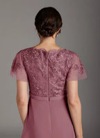 Dress Elegant Vintage Mauve A-Line V-Neck Dress Floor-Length Flutter Sleeve Scoop Back Mother of the Bride Dress