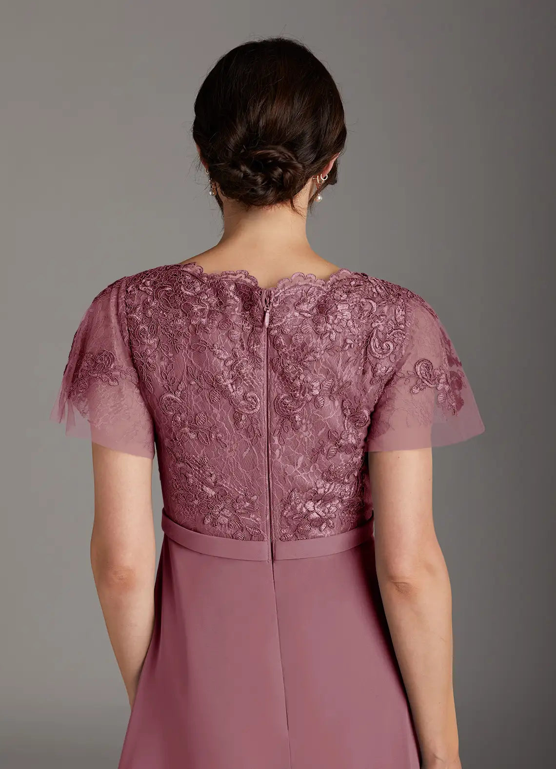 Dress Elegant Vintage Mauve A-Line V-Neck Dress Floor-Length Flutter Sleeve Scoop Back Mother of the Bride Dress