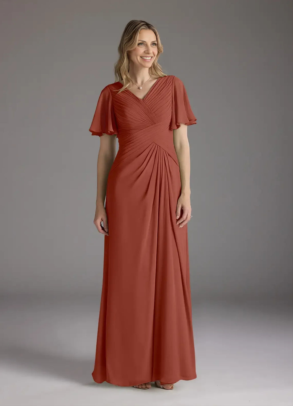 Dress A-Line V-Neck Ruched Mother of the Groom Dresses Elegant Ruffle Flutter Sleeves V Back Evening Dress