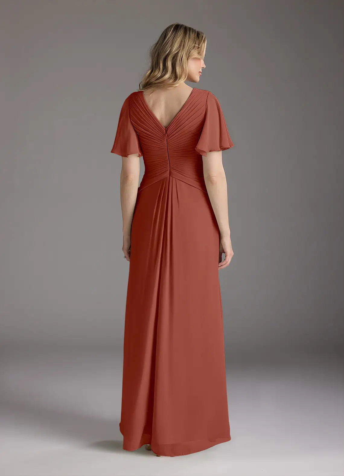 Dress A-Line V-Neck Ruched Mother of the Groom Dresses Elegant Ruffle Flutter Sleeves V Back Evening Dress