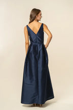 A-Line V Neck Floor-Length Sleeveless Prom Dresses V Back Beautiful Simple Strapless Prom Dresses