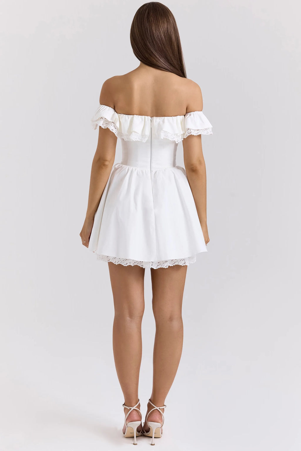 A Line Off The Shoulder Lace Trim Bow White Homecoming Dress With Pockets For Teen Girls