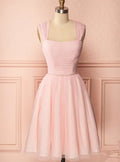 Pink A-Line Sweetheart Pleated Light Short Homecoming Dress With Beaded Waist