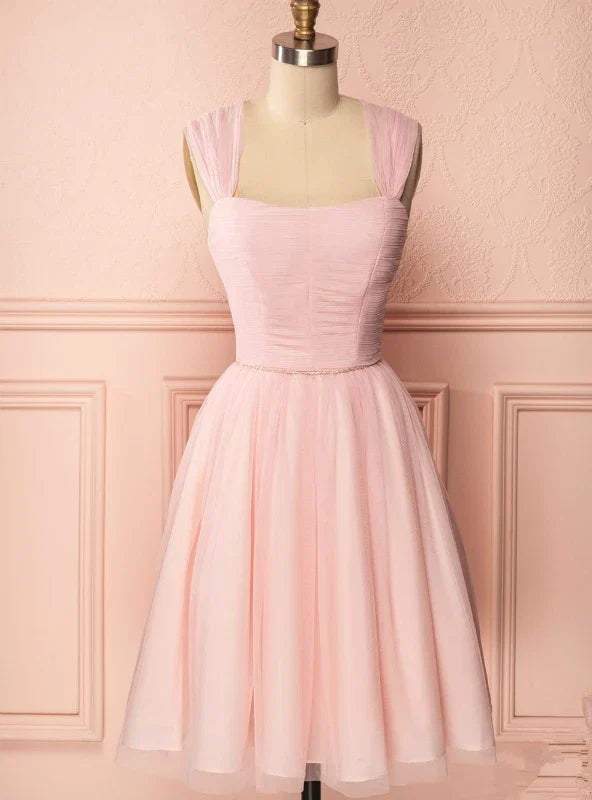 Pink A-Line Sweetheart Pleated Light Short Homecoming Dress With Beaded Waist