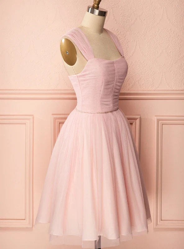 Pink A-Line Sweetheart Pleated Light Short Homecoming Dress With Beaded Waist