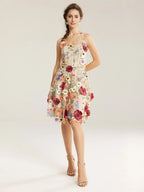 A-line Off the Shoulder Elegant Knee Length Graduation Dresses 3D Floral Embroidered Sleeveless Custom Sexy Homecoming Dresses