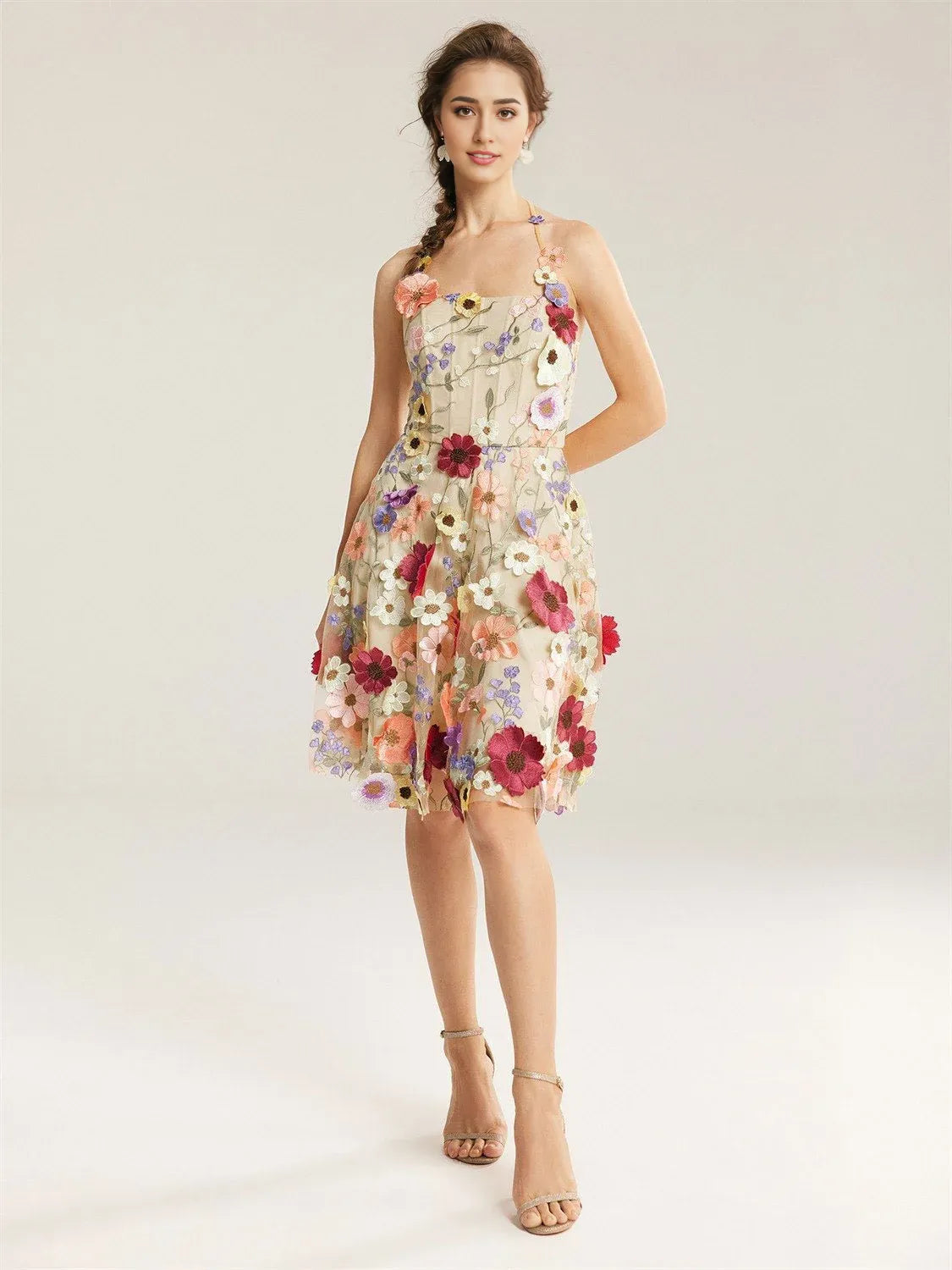A-line Off the Shoulder Elegant Knee Length Graduation Dresses 3D Floral Embroidered Sleeveless Custom Sexy Homecoming Dresses