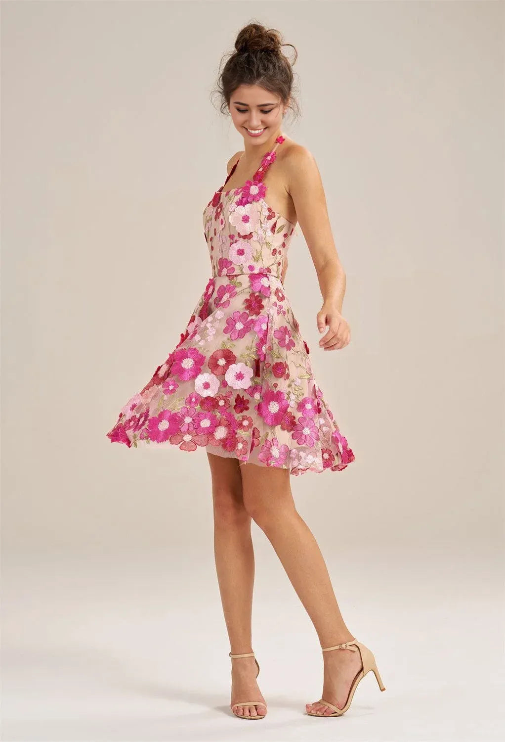 A-line Off the Shoulder Elegant Knee Length Graduation Dresses 3D Floral Embroidered Sleeveless Custom Sexy Homecoming Dresses