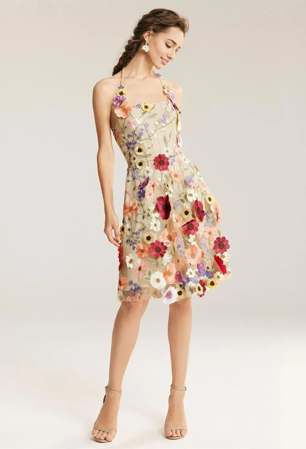 A-line Off the Shoulder Elegant Knee Length Graduation Dresses 3D Floral Embroidered Sleeveless Custom Sexy Homecoming Dresses