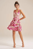 A-line Off the Shoulder Elegant Knee Length Graduation Dresses 3D Floral Embroidered Sleeveless Custom Sexy Homecoming Dresses