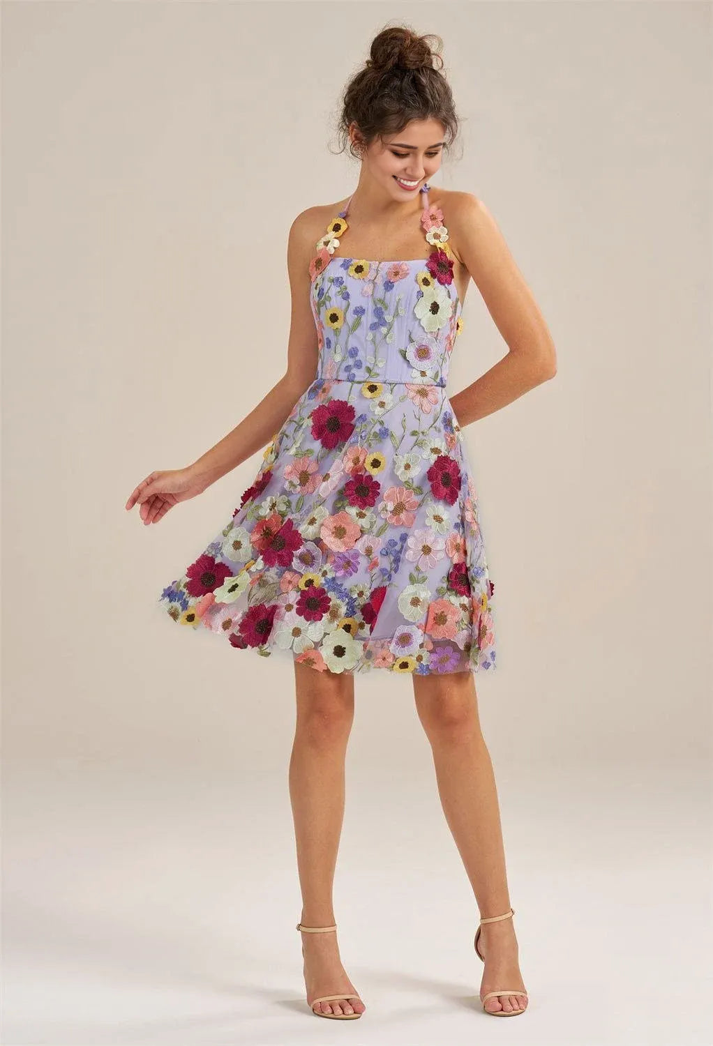 A-line Off the Shoulder Elegant Knee Length Graduation Dresses 3D Floral Embroidered Sleeveless Custom Sexy Homecoming Dresses