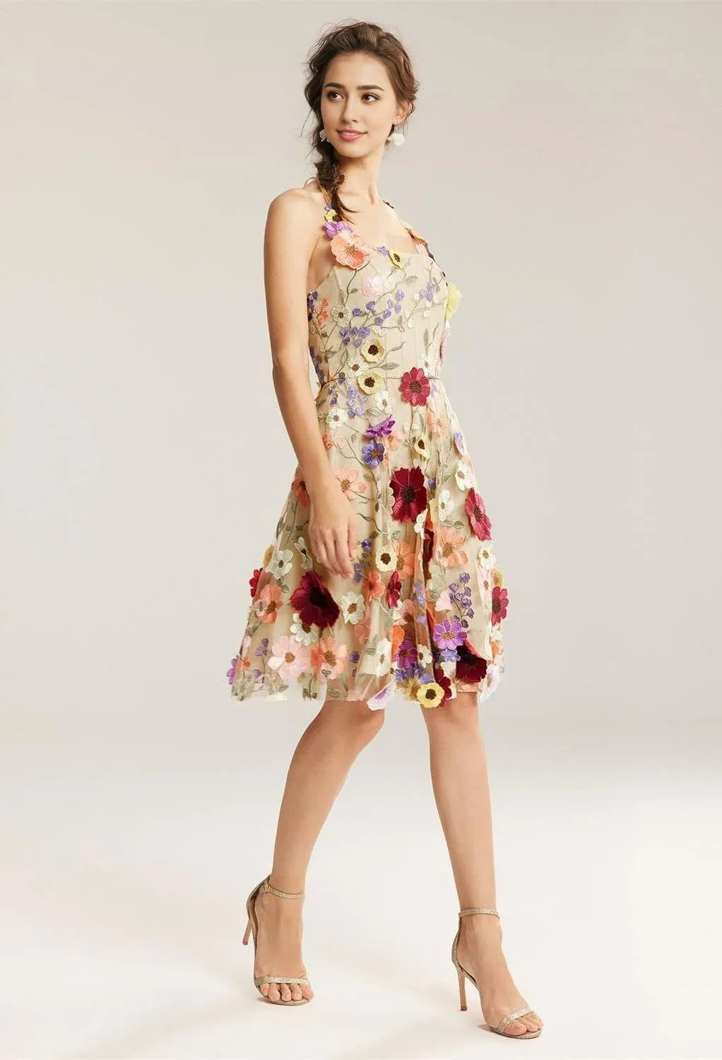 A-line Off the Shoulder Elegant Knee Length Graduation Dresses 3D Floral Embroidered Sleeveless Custom Sexy Homecoming Dresses