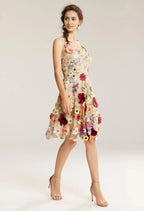A-line Off the Shoulder Elegant Knee Length Graduation Dresses 3D Floral Embroidered Sleeveless Custom Sexy Homecoming Dresses