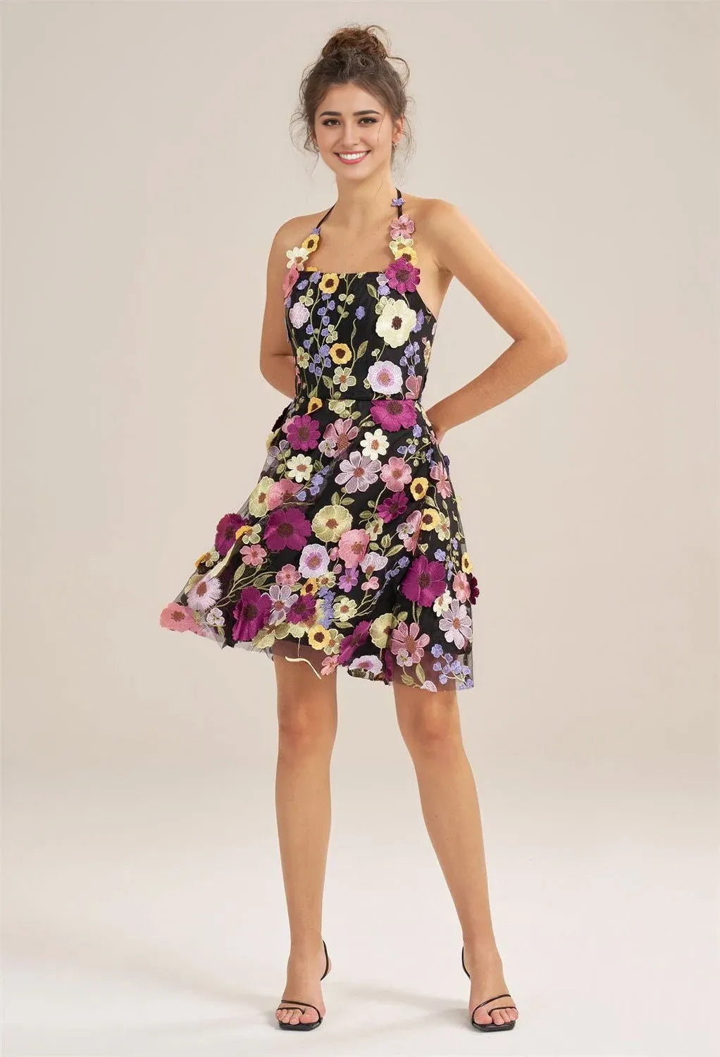 A-line Off the Shoulder Elegant Knee Length Graduation Dresses 3D Floral Embroidered Sleeveless Custom Sexy Homecoming Dresses