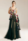 A-line V-Neck Elegant Floor Length Prom Clothes 3D Floral Embroidered Sleeveless Discount Floor Length Prom Dresses