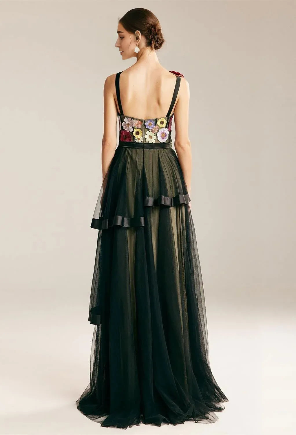 A-line V-Neck Elegant Floor Length Prom Clothes 3D Floral Embroidered Sleeveless Discount Floor Length Prom Dresses
