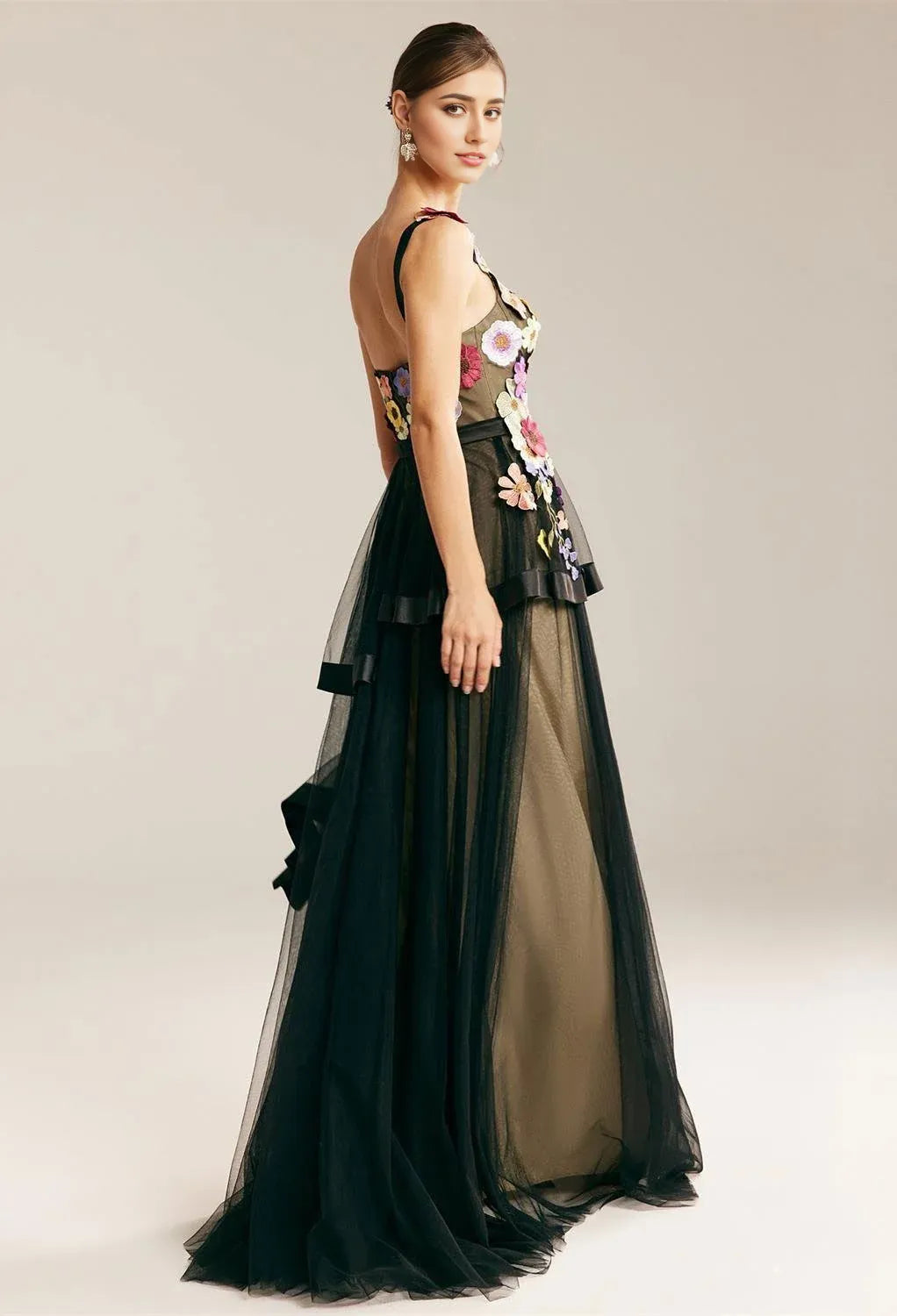 A-line V-Neck Elegant Floor Length Prom Clothes 3D Floral Embroidered Sleeveless Discount Floor Length Prom Dresses