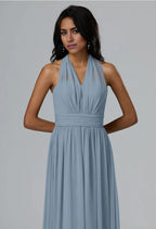 A-line V-Neck Floor Length Short Sleeves Prom Dresses Sleeveless Strapless Cheap Bridesmaid Dresses With Slit