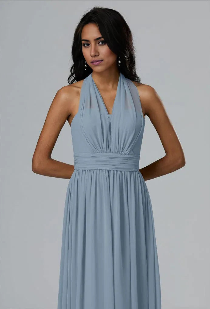 A-line V-Neck Floor Length Short Sleeves Prom Dresses Sleeveless Strapless Cheap Bridesmaid Dresses With Slit